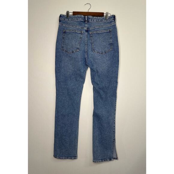 H&M Size 14 Blue High Waisted Stone Washed Jeans with Slit Flared Bottoms - Picture 2 of 9